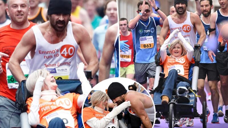 Colin Farrell completes Dublin marathon while pushing friend in a wheelchair, raises over $700,000 for charity