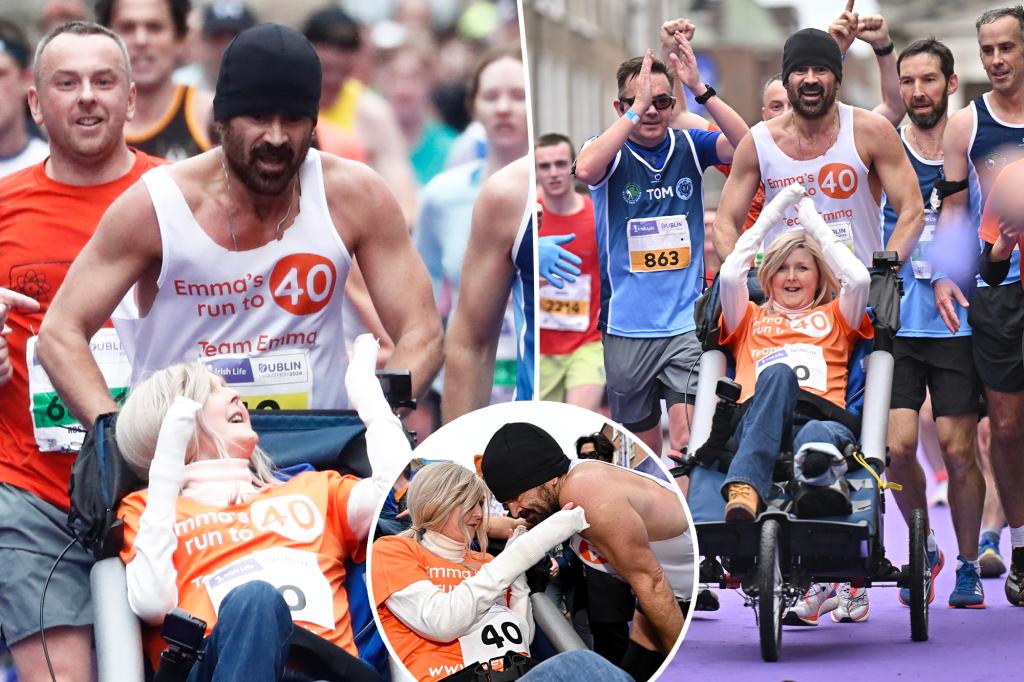 Colin Farrell completes Dublin marathon while pushing friend in a wheelchair, raises over $700,000 for charity