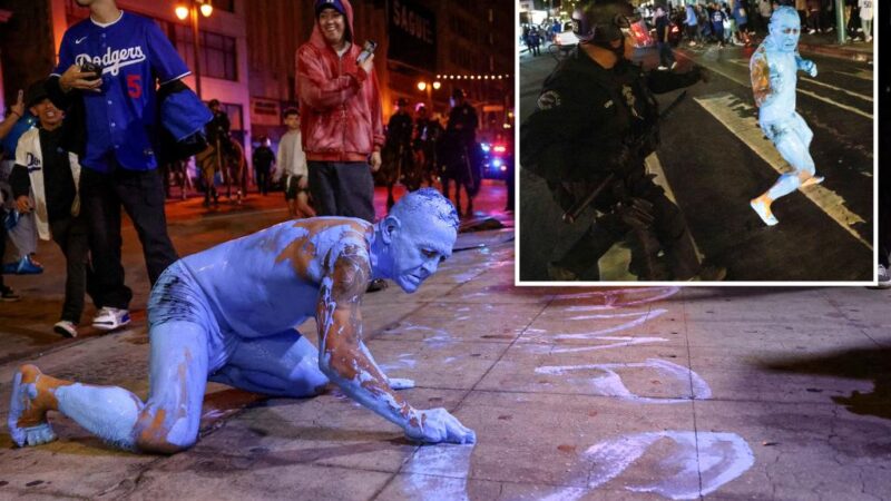 LA Dodgers fan in blue paint becomes symbol of World Series riots