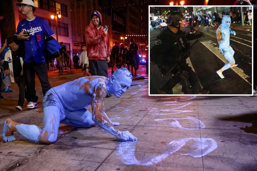 LA Dodgers fan in blue paint becomes symbol of World Series riots