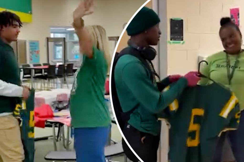 Football players surprise favorite teachers with honorary jerseys (Video)