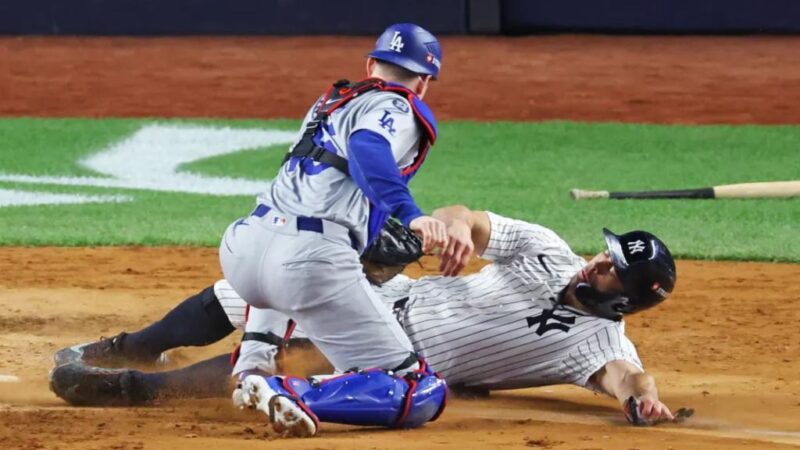 Giancarlo Stanton tagged out at home in befuddling Yankees World Series decision