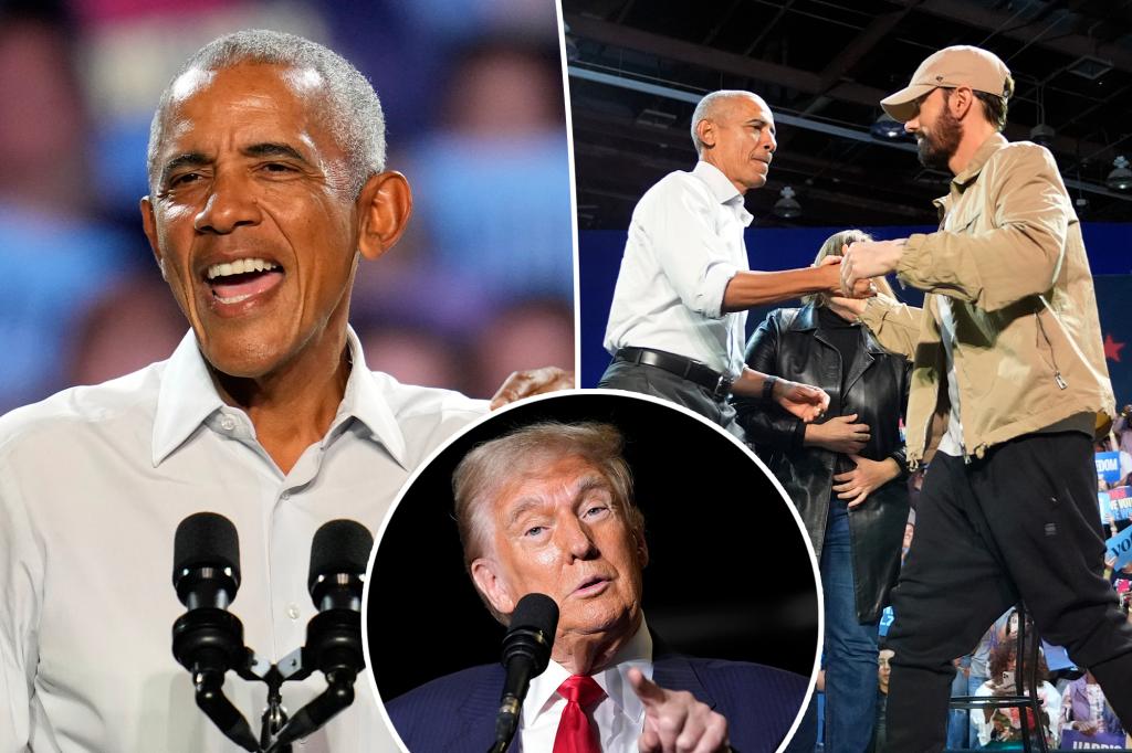 Barack Obama raps Eminem’s ‘Lose Yourself’ at Kamala Harris rally