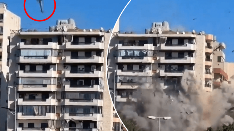 Shocking moment Israeli missile brings down entire building in Beirut (Video)