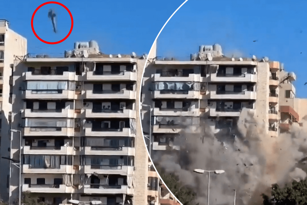 Shocking moment Israeli missile brings down entire building in Beirut (Video)