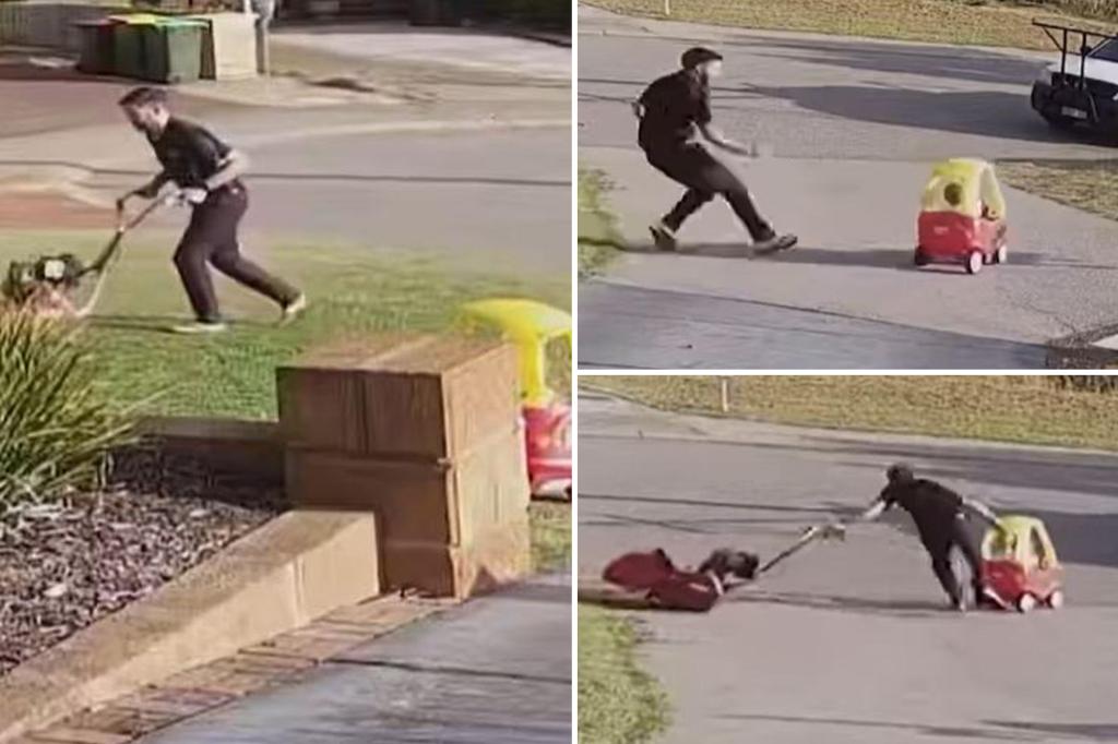 Aussie dad juggles his runaway lawnmower and 18-month-old in viral clip