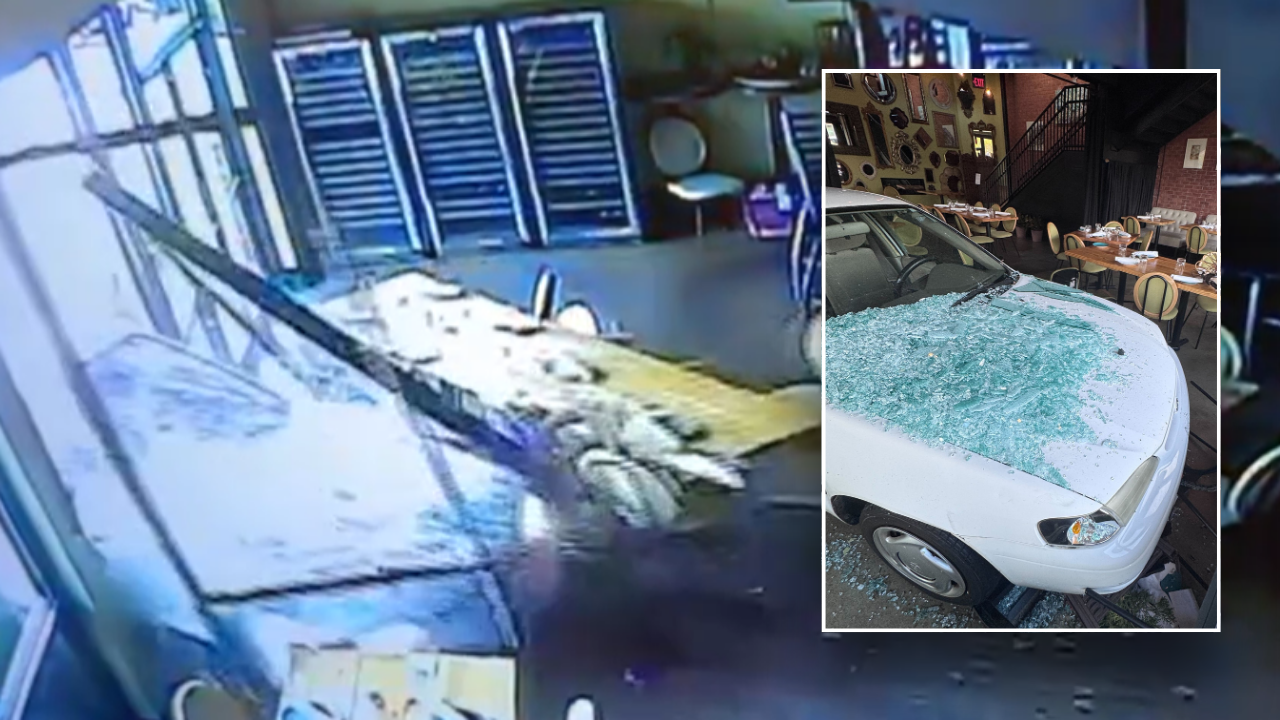 Customers terrified after car slams into Italian restaurant: video