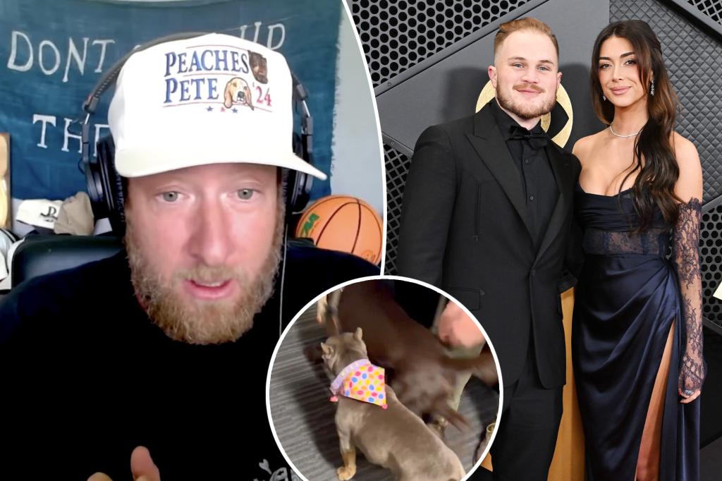 Dave Portnoy fumes at Zach Bryan for allegedly kicking his rescue dog Miss Peaches out of dressing room as Brianna Chickenfry details breakup