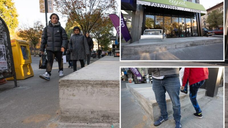 Giant concrete slab outside NYC Palestinian eatery baffles