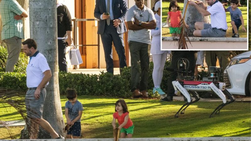 JD Vance plays with his kids as robot dog Spot stands guard at Mar-a-Lago