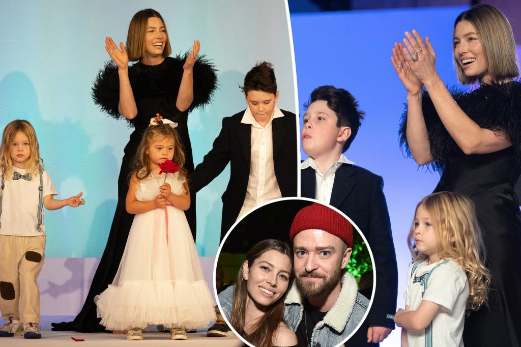 Jessica Biel makes rare appearance with her and Justin Timberlake’s 2 sons at charity fashion show