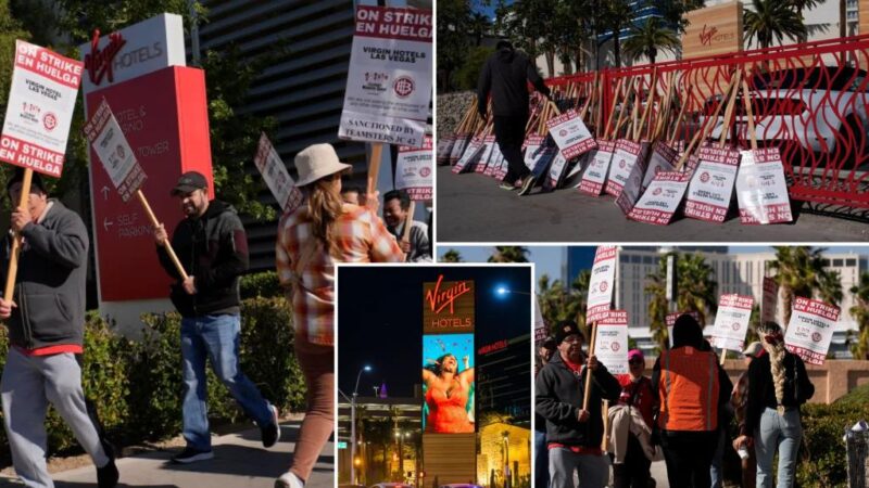 Las Vegas Culinary Union workers go on strike at Virgin Hotels