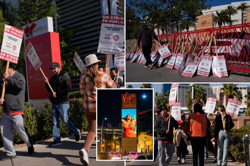 Las Vegas Culinary Union workers go on strike at Virgin Hotels