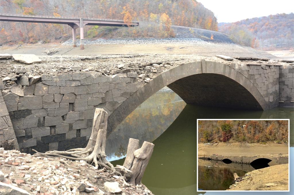 Pennsylvania Great Crossings Bridge closed as drought reveals underwater bridge