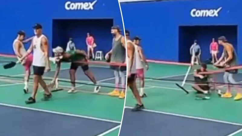 Pickleball player viciously kicks opponent in the face in wild video