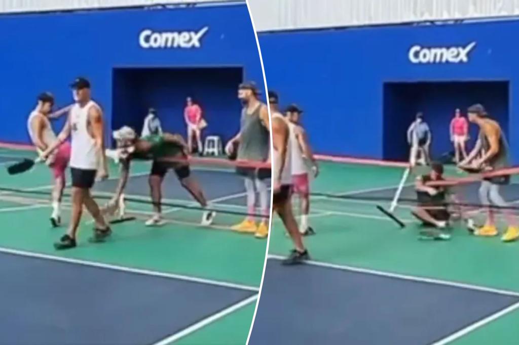 Pickleball player viciously kicks opponent in the face in wild video