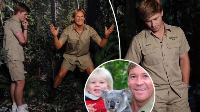 Robert Irwin fights back tears over late dad Steve’s wax figure