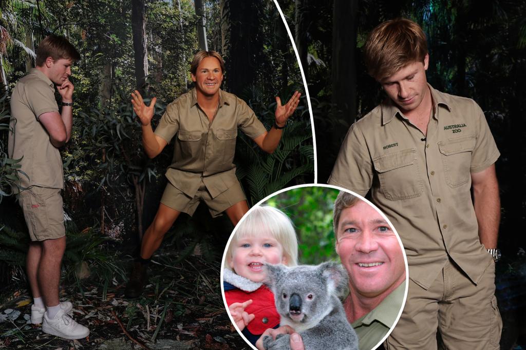 Robert Irwin fights back tears over late dad Steve’s wax figure