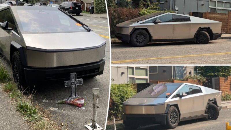 Vandalized Tesla Cybertruck becomes bizarre ‘tourist trap’: Residents create makeshift memorial