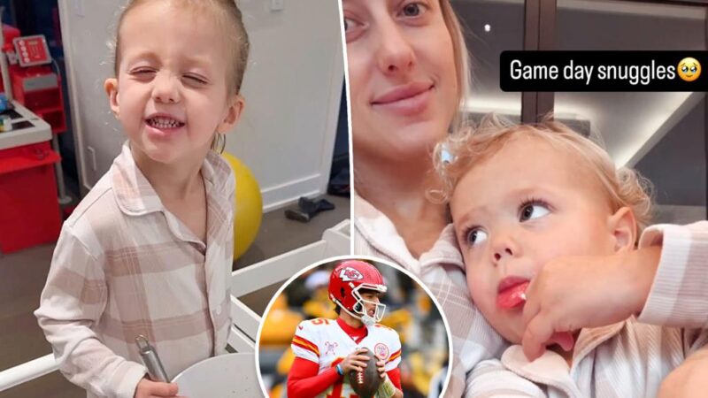 Pregnant Brittany Mahomes and kids watch Patrick’s Christmas Day Chiefs game in matching pajamas