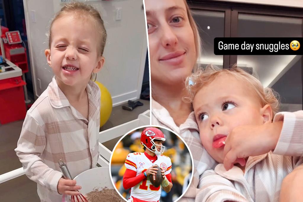 Pregnant Brittany Mahomes and kids watch Patrick’s Christmas Day Chiefs game in matching pajamas