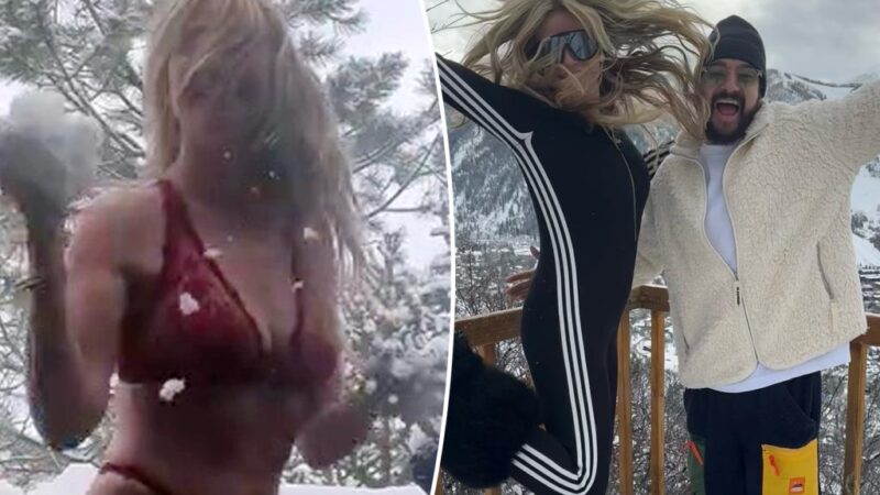 Heidi Klum wears red lingerie in the snow during Aspen trip with her family