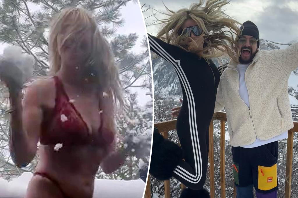 Heidi Klum wears red lingerie in the snow during Aspen trip with her family