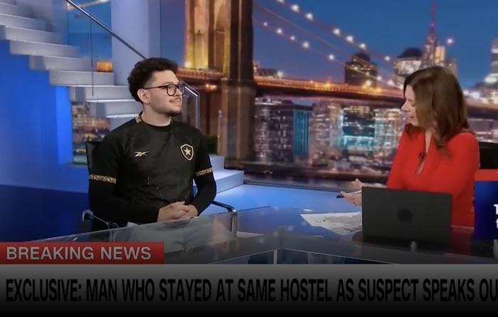 Brasileiro que testemunhou assassinato de CEO em Manhattan dá entrevista na TV americana usando camisa do Botafogo