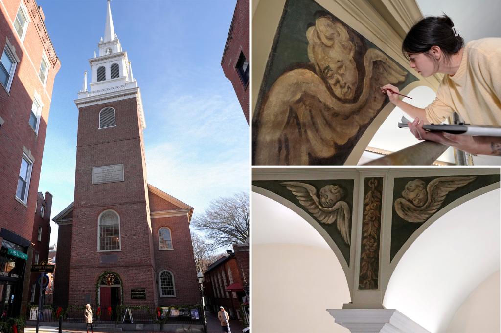 Centuries-old angels revealed beneath layers of paint at Boston church made famous by Paul Revere