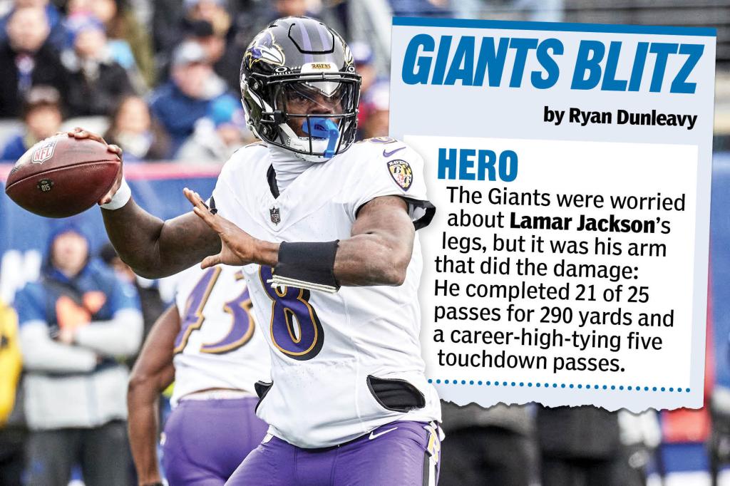 Heroes, zeros from Giants’ loss to Ravens: Lamar Jackson did damage