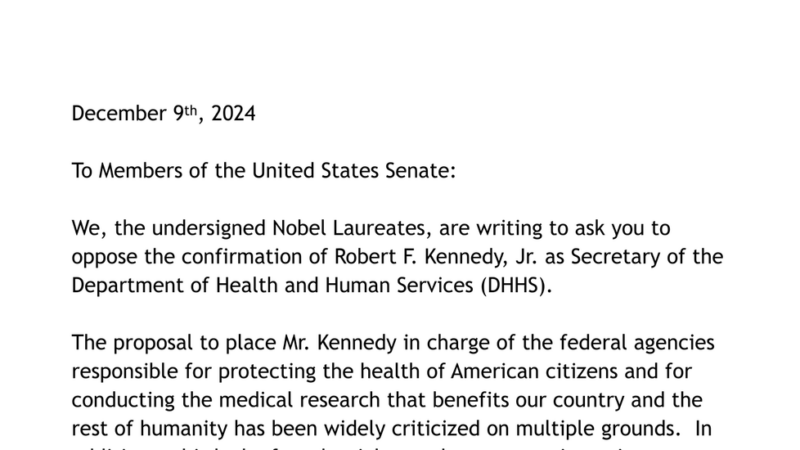 Read the Letter From Nobel Laureates Urging That Mr. Kennedy Not be Confirmed