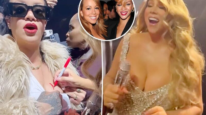 Watch Mariah Carey autograph Rihanna’s breast at final Christmas concert