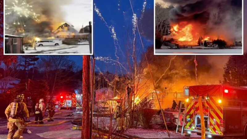 Mass. firefighters battle frigid temps — fireworks — during propane-fueled blaze