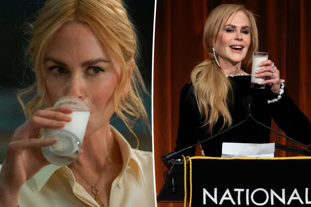 Nicole Kidman chugs glass of milk as ‘Babygirl’ nod at gala