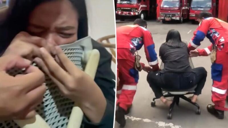 Worker gets nose ring caught in office chair — leading to wild fire-department rescue caught on video