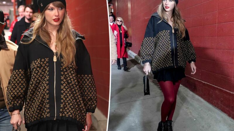 Taylor Swift wears Louis Vuitton logomania at Chiefs vs. Bills AFC Championship game