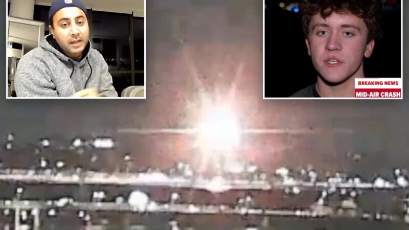 DC plane collision witnesses describe ‘white flares’ lighting up the sky at moment of impact between American Airlines jet, helicopter