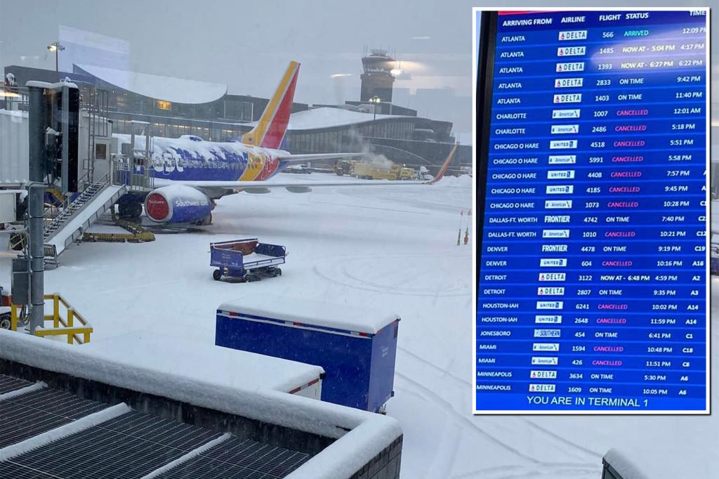 Nearly 2,000 flights delayed or canceled as winter storm bashes Plains, mid-Atlantic