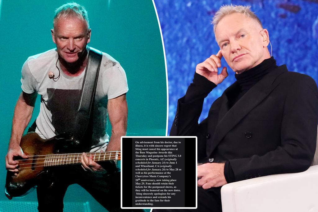 Sting postpones multiple US concerts due to throat infection