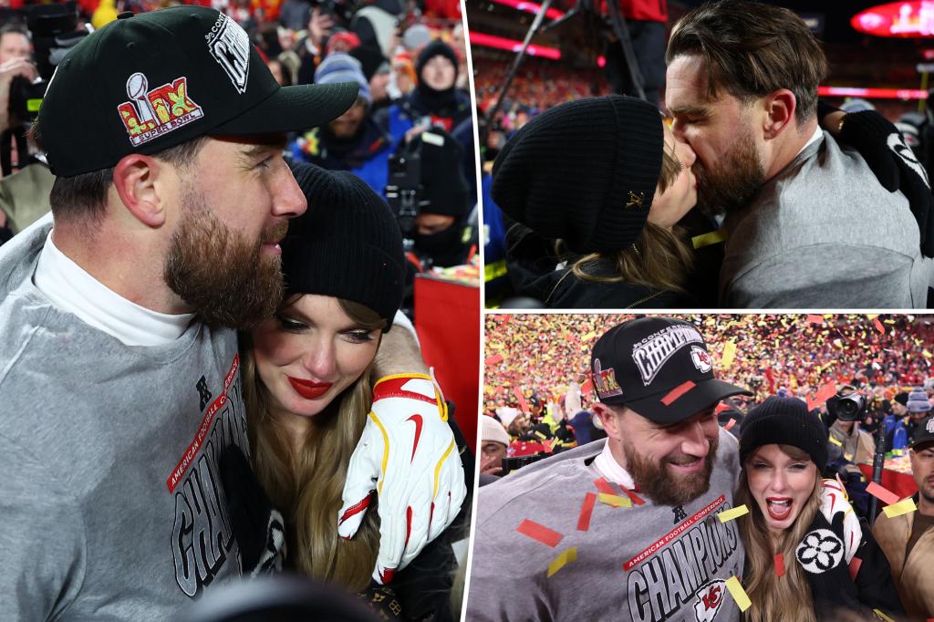 Taylor Swift kisses Travis Kelce after Chiefs defeat Bills to play in Super Bowl