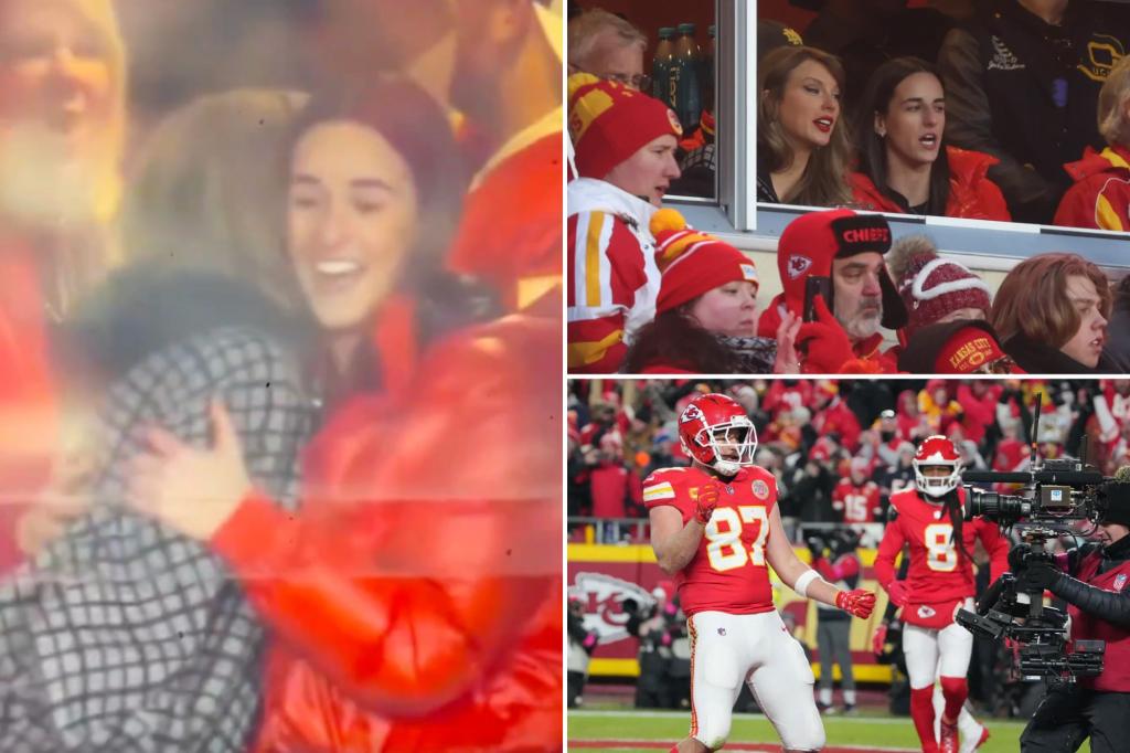 Taylor Swift, Caitlin Clark hug after Travis Kelce TD during Chiefs game