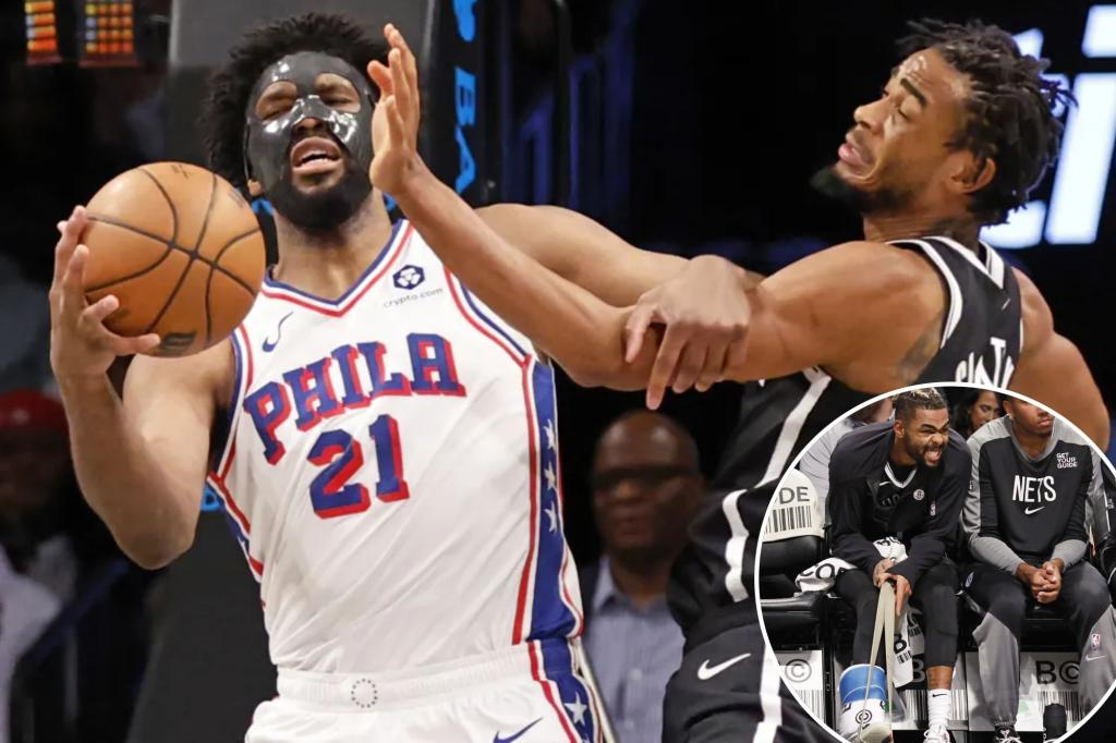 Nets hit new low as D’Angelo Russell exits with injury in loss to 76ers