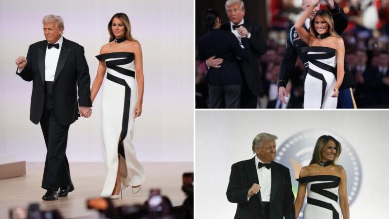 Melania Trump stuns in black-and-white, strapless gown at President Trump’s inaugural ball