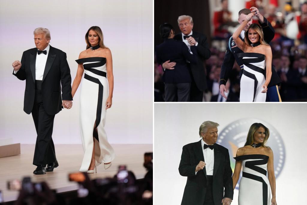 Melania Trump stuns in black-and-white, strapless gown at President Trump’s inaugural ball