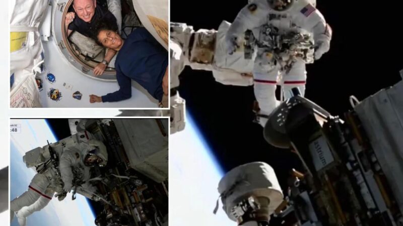 NASA’s 2 stranded astronauts take first spacewalk together after 8 months stuck