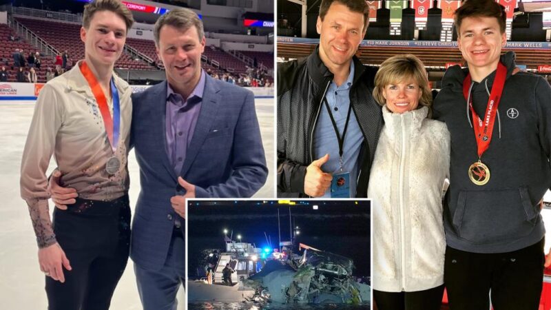 Ice skater Maxim Naumov surrounded by family friends after losing both parents in DC plane collision