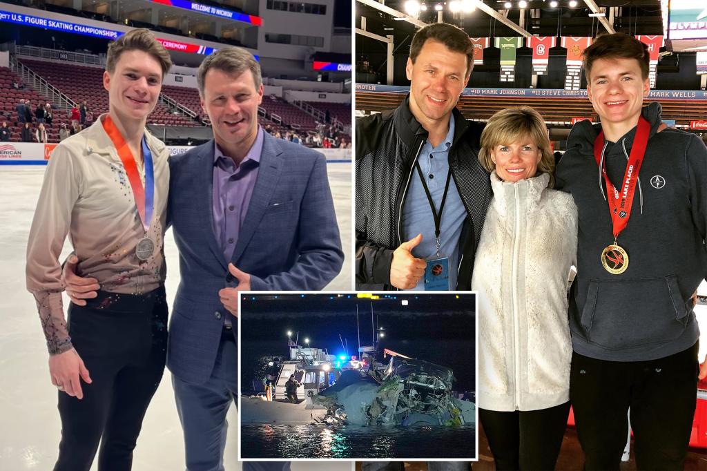 Ice skater Maxim Naumov surrounded by family friends after losing both parents in DC plane collision