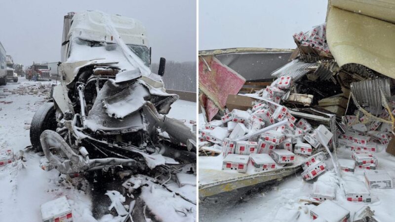 Oklahoma turnpike covered in eggs after icy crash