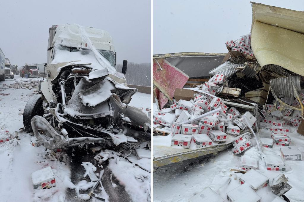 Oklahoma turnpike covered in eggs after icy crash