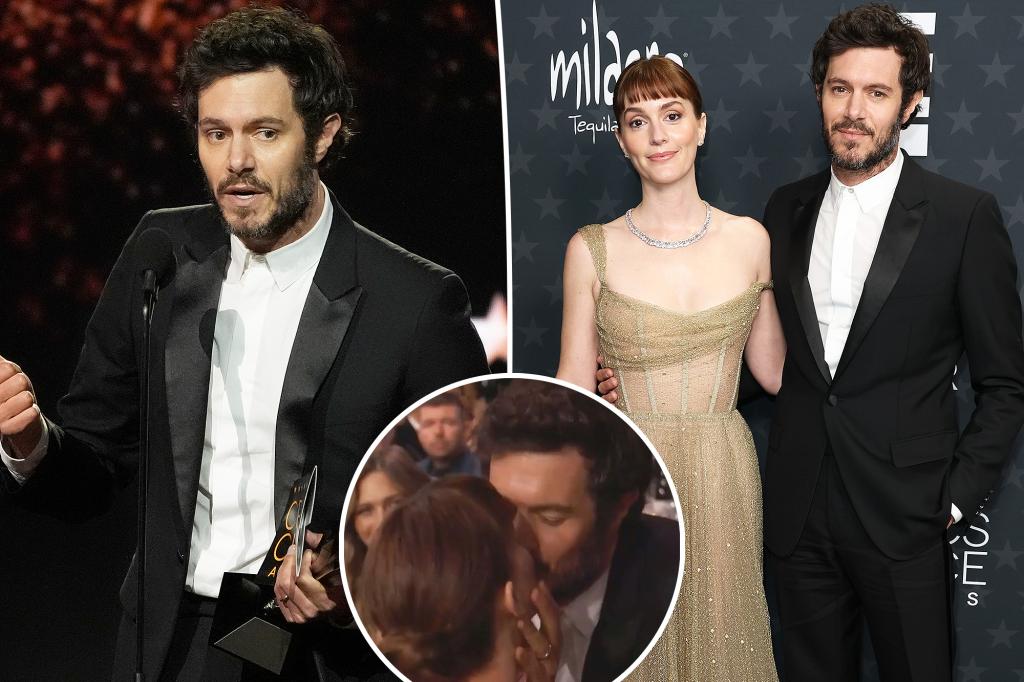 Adam Brody and Leighton Meester celebrate his Critics Choice Awards win with steamy kiss